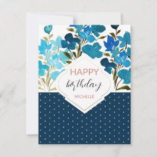 Modern Watercolor Boho Blue Flural Hand-painted Card