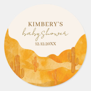 Modern Watercolor Boho Desert Cactus Baby Shower Classic Round Sticker