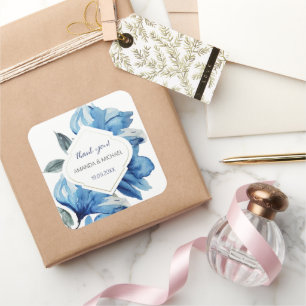 Modern Watercolor Boho Indigo Blue Abstract Square Sticker