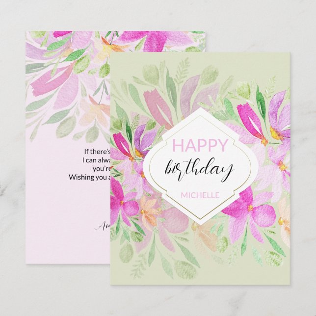 Modern Watercolor Boho Lilac Floral Card (Front/Back)