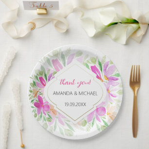 Modern Watercolor Boho Lilac Floral Paper Plate