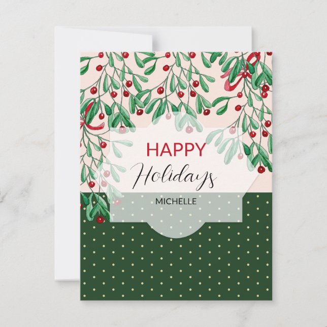 Modern Watercolor Boho Mistletoes Holiday Card (Front)