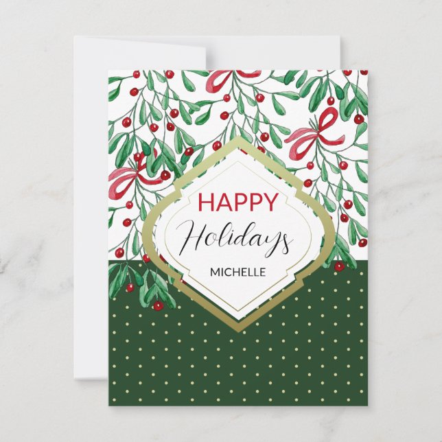 Modern Watercolor Boho Mistletoes Holiday Card (Front)