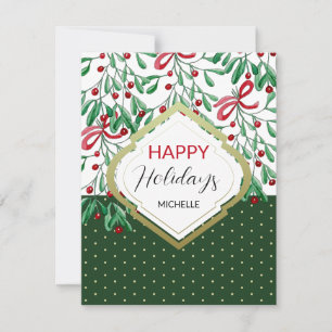 Modern Watercolor Boho Mistletoes Holiday Card