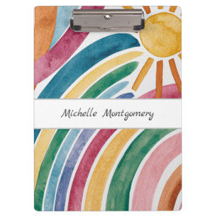 Modern Watercolor Boho Rainbow and Sunshine Custom Clipboard