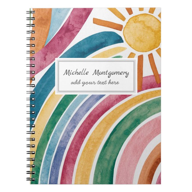 Modern Watercolor Boho Rainbow and Sunshine Custom Notebook (Front)
