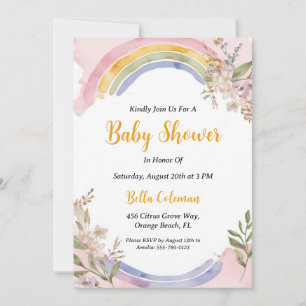 modern watercolor boho rainbow baby shower invitation