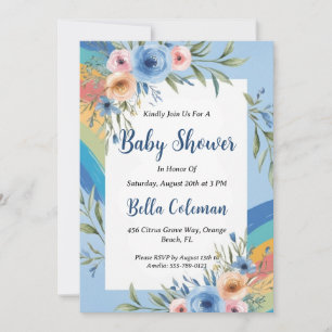 modern watercolor boho rainbow baby shower invitation