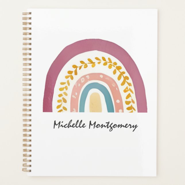 Modern Watercolor Boho Rainbow Custom Planner (Front)