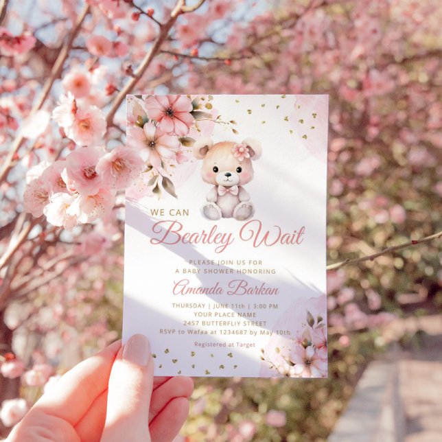 Modern Watercolor Boho Teddy Bear Girl Baby Shower Invitation (Creator Uploaded)