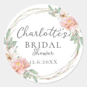 Modern Watercolor Boho Wreath Bridal Classic Round Sticker