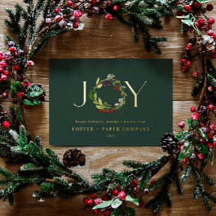 Modern watercolor botanical Christmas corporate  Foil Holiday Postcard