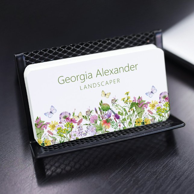 Modern Watercolor Botanical Floral Landscaper Business Card (Creator Uploaded)