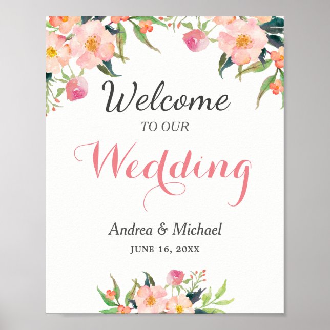 Modern Watercolor Botanical Floral Wedding Sign (Front)