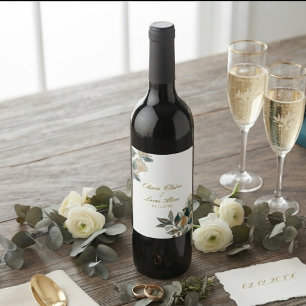 Modern Watercolor Botanical Garden Eucalyptus Gold Wine Label