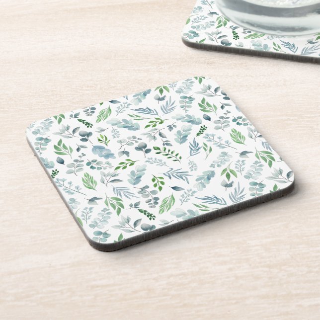 Modern Watercolor Botanical Greenery Eucalyptus Coaster (Left Side)