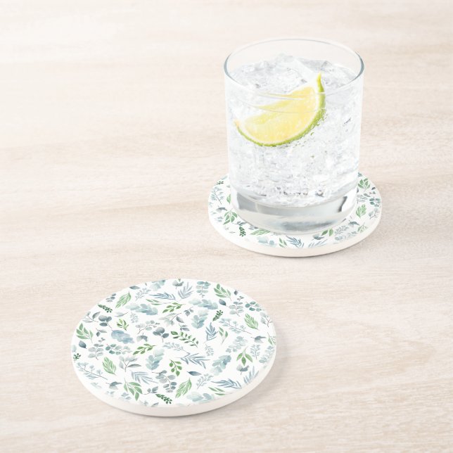 Modern Watercolor Botanical Greenery Eucalyptus Coaster (Side)