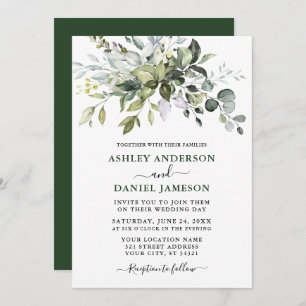 Modern Watercolor Botanical Greenery Wedding Green Invitation