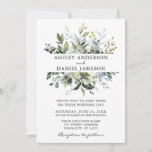 Modern Watercolor Botanical Greenery Wedding Invitation