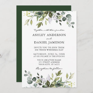 Modern Watercolor Botanical Greenery Wedding Invitation