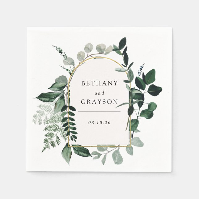 Modern Watercolor Botanical Greenery Wedding Napkin (Front)