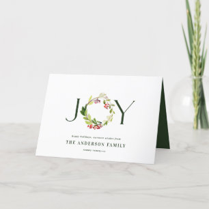Modern watercolor botanical joy chic elegant holiday card