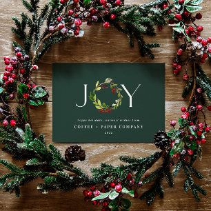 Modern watercolor botanical joy corporate holiday postcard