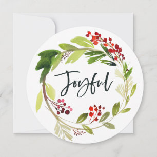 Modern watercolor botanical joyful chic elegant holiday card