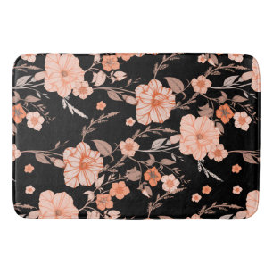 Modern watercolor botanical pattern l Black Bath Mat