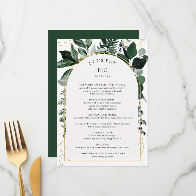 Modern watercolor Botanical rehearsal dinner Menu (Front/Back In Situ)