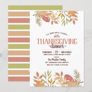 Modern Watercolor Botanical Thanksgiving Dinner Invitation