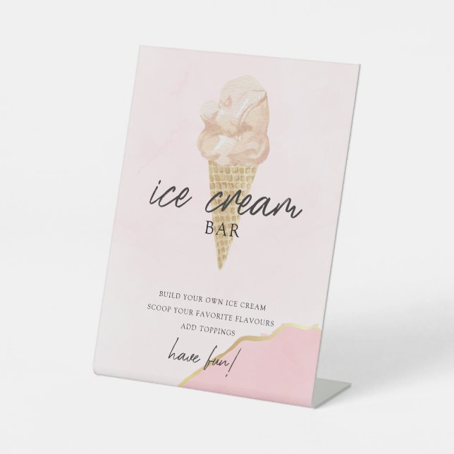 Modern Watercolor Bridal Shower Ice Cream Bar Sign (Front)