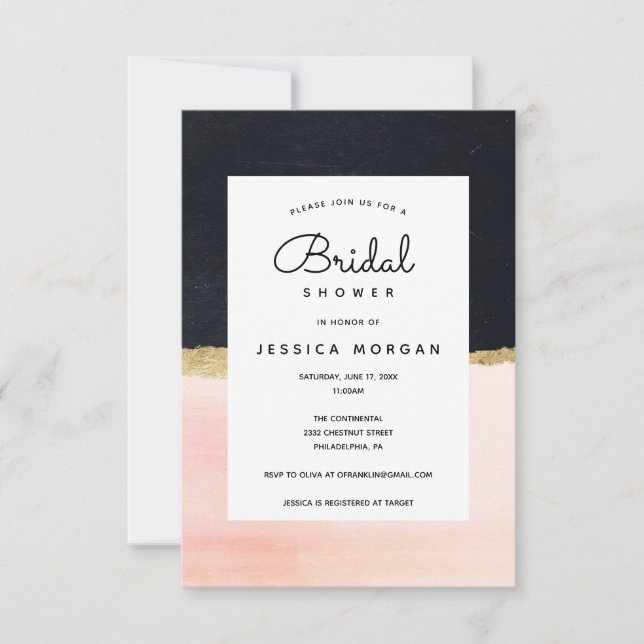 Modern Watercolor Bridal Shower Invitation Pink (Front)