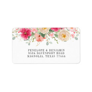 Modern Watercolor Bright Pink Floral Wedding Label