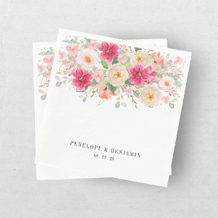 Modern Watercolor Bright Pink Floral Wedding Napkin