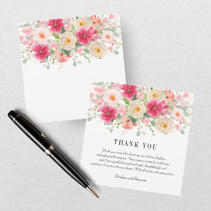 Modern Watercolor Bright Pink Floral Wedding Thank You Card