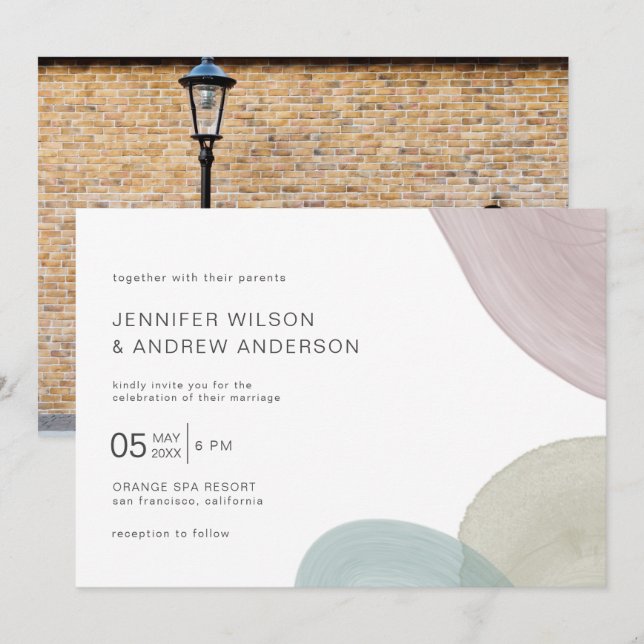 Modern Watercolor Brush | Wedding Photo Invitation (Front/Back)