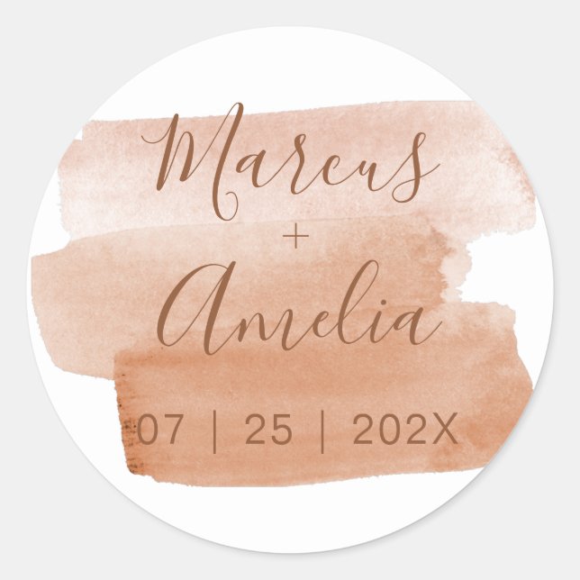 Modern Watercolor Brushstroke Minimalist Classic Round Sticker (Front)