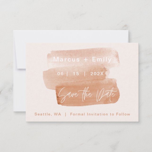 Modern Watercolor Brushstroke Minimalist Save The Date (Front)