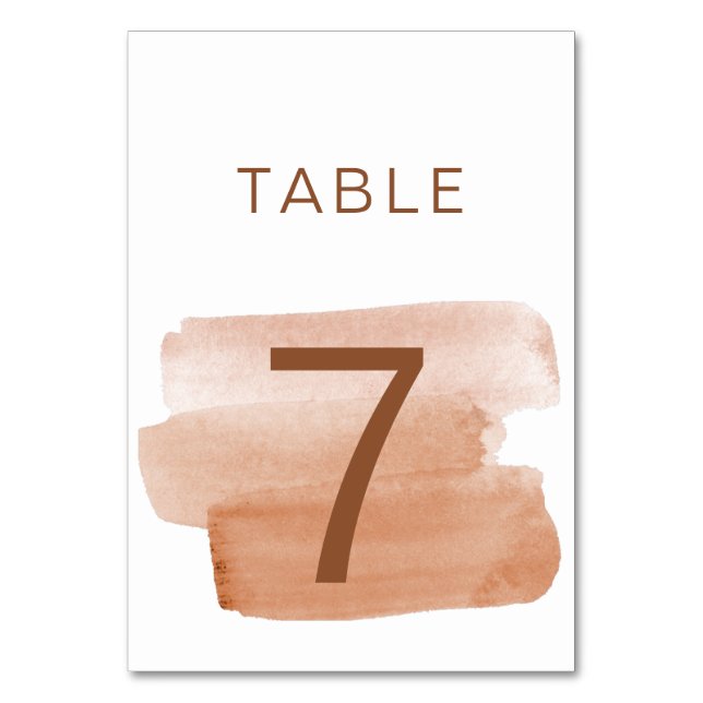 Modern Watercolor Brushstroke Minimalist Table Number (Front)