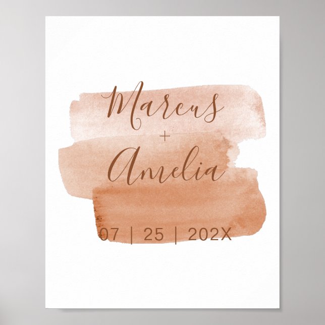 Modern Watercolor Brushstroke Wedding Wall Print (Front)