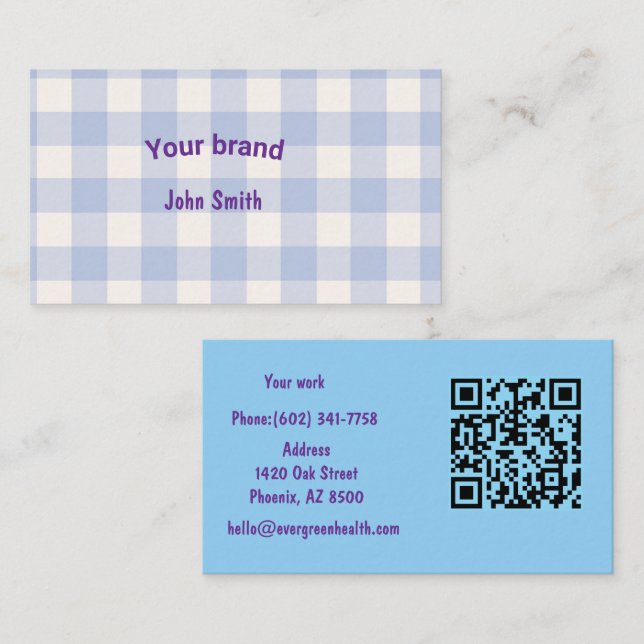 Modern Watercolor Buffalo Plaid QR CODE Business Card (Front/Back)