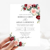 Modern Watercolor Burgundy Blush Floral Wedding