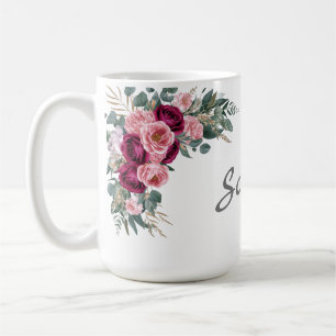 Modern watercolor  burgundy,blush pink florals2 coffee mug