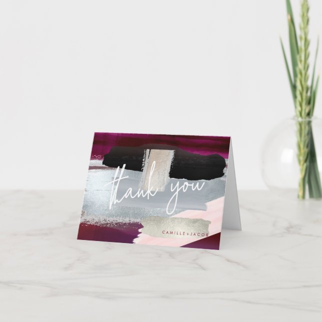 Modern Watercolor, Burgundy Blush Thank You Card (Front)