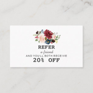 Modern Watercolor Burgundy Floral Makeup Artist Referral Card