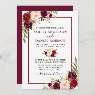 Modern Watercolor Burgundy Floral Wedding Invitation