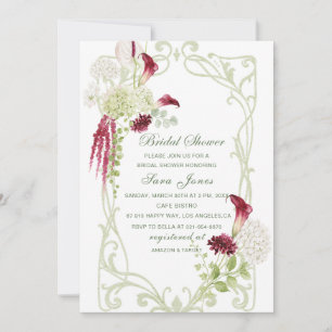 Modern Watercolor burgundy green flowers Bridal Sh Invitation