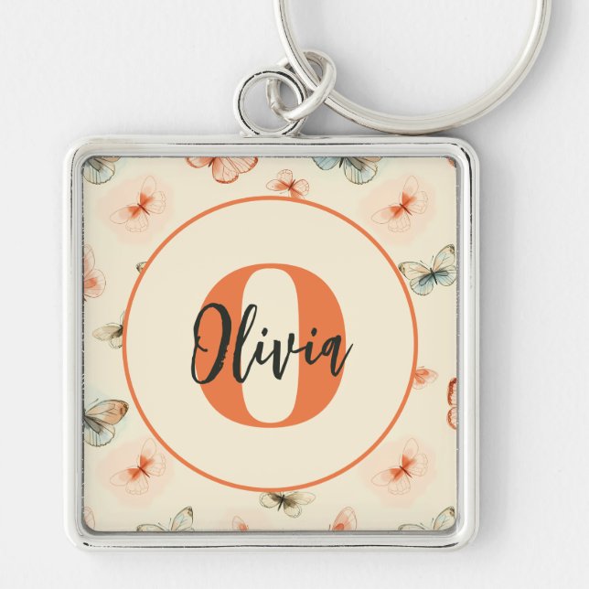 Modern Watercolor Butterflies Key Ring (Front)