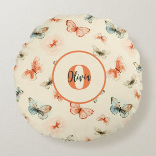 Modern Watercolor Butterflies Round Cushion